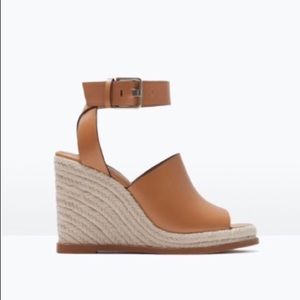 Zara tan leather wedge espadrilles--sz 7