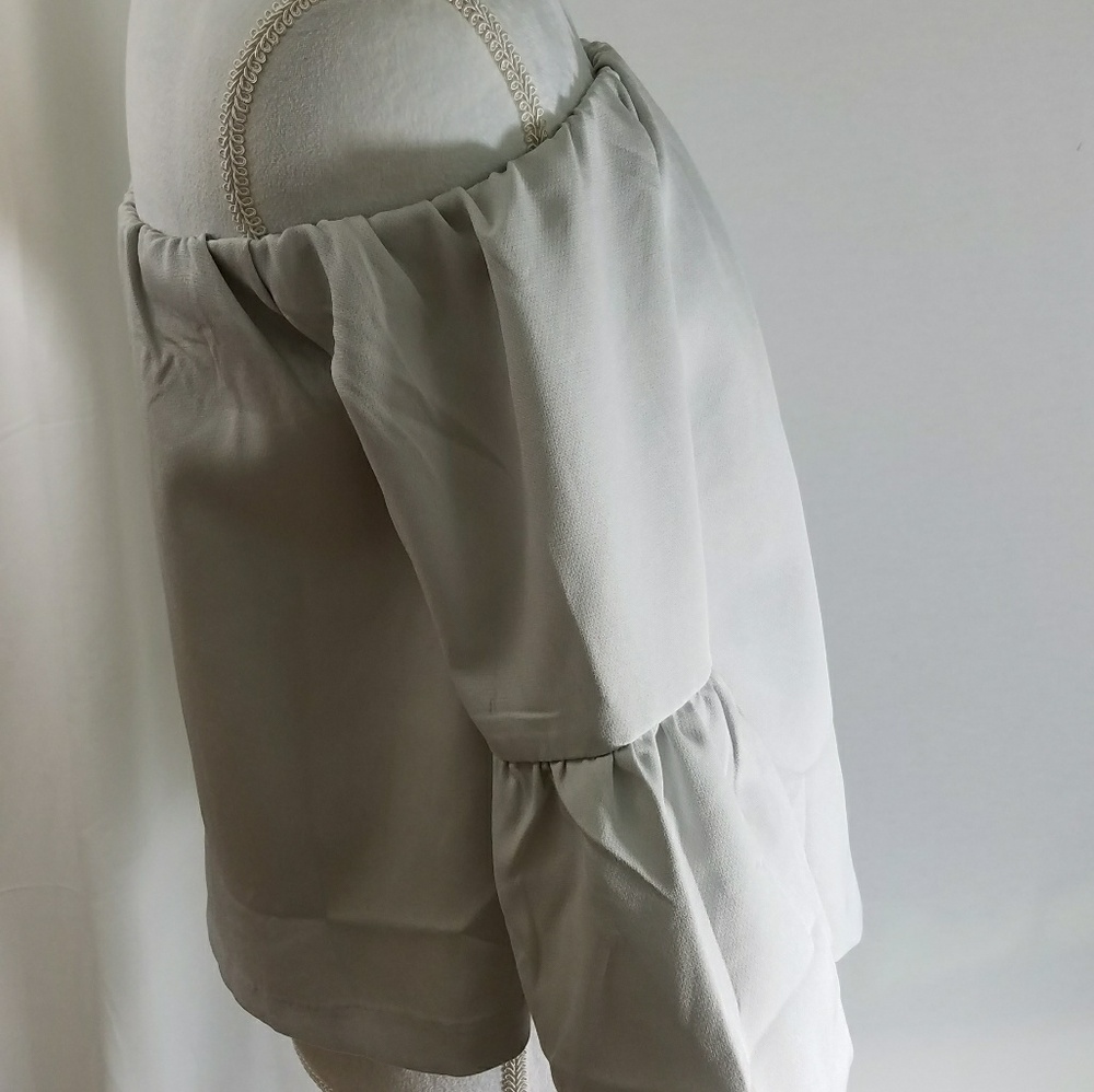 Grey Shirt Bell Sleeves Off The Shoulder Sz Large - Picture 2 of 8