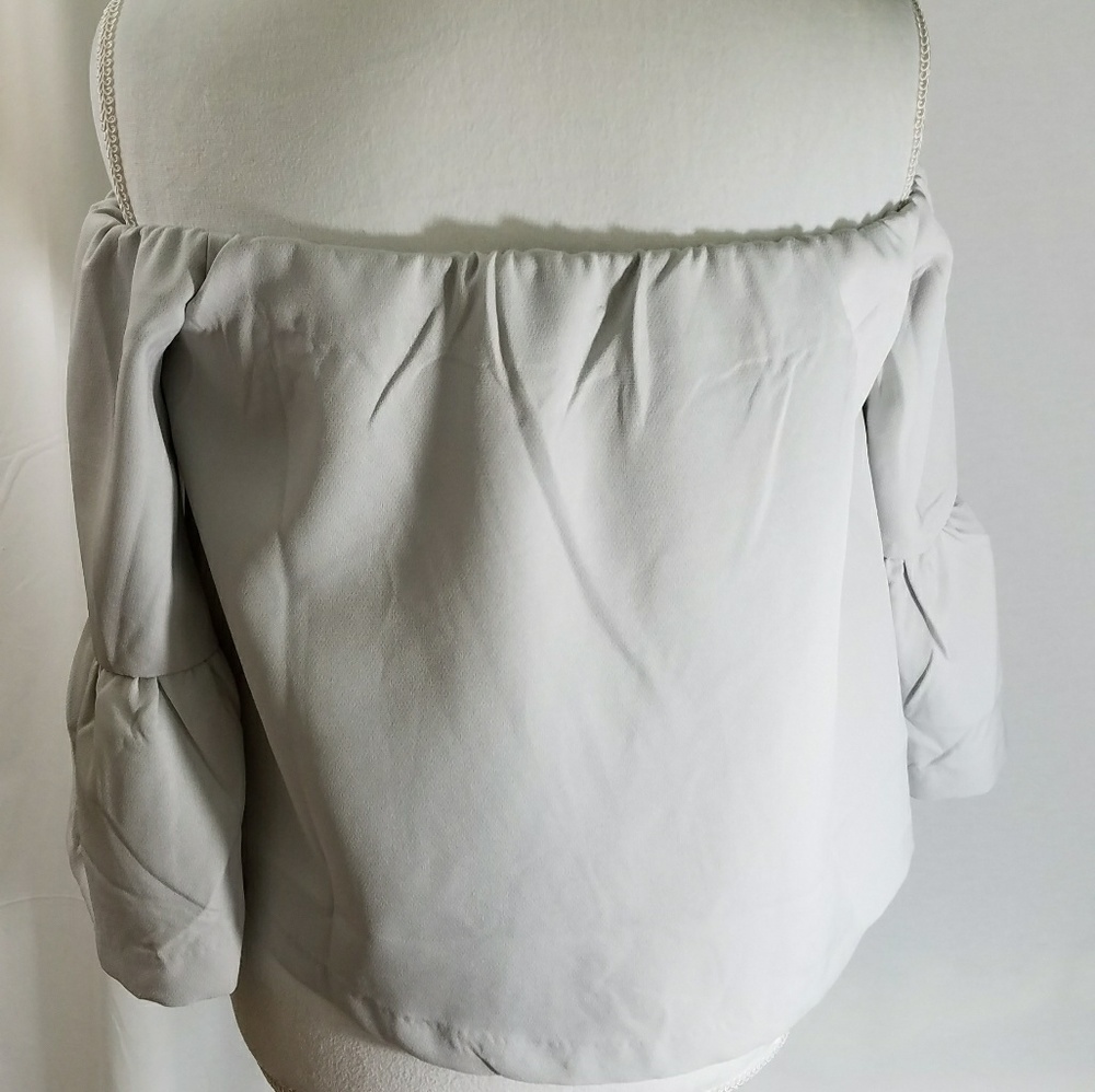 Grey Shirt Bell Sleeves Off The Shoulder Sz Large - Picture 3 of 8