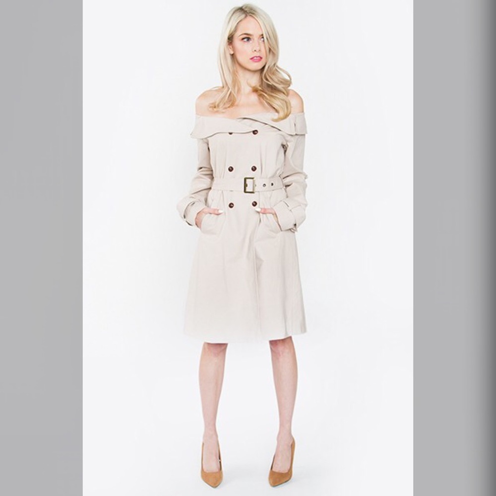 Off Shoulder Trench Coat - Picture 2 of 3
