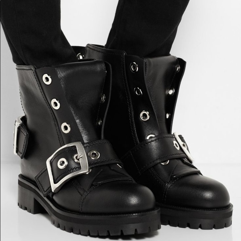 alexander mcqueen black leather wolf biker boots