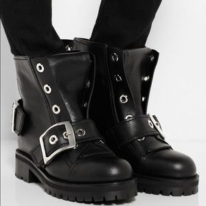 alexander mcqueen black leather wolf biker boots