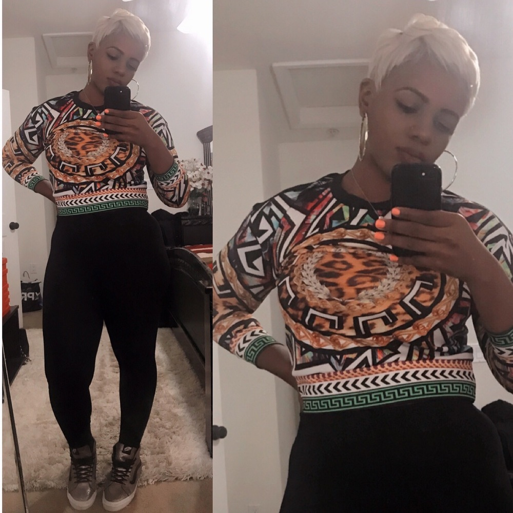 Designer print crop sweater