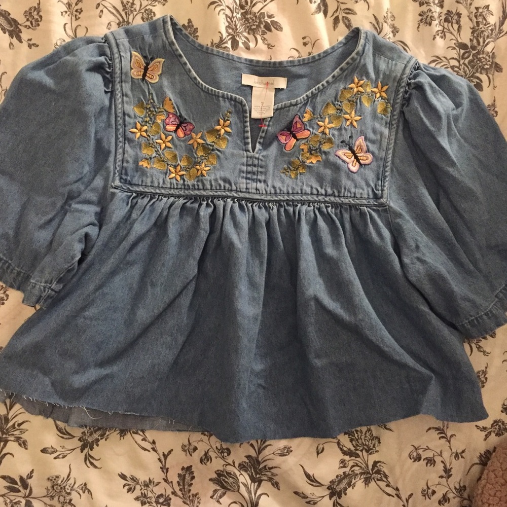 VINTAGE Denim & Embroidered Crop-Top