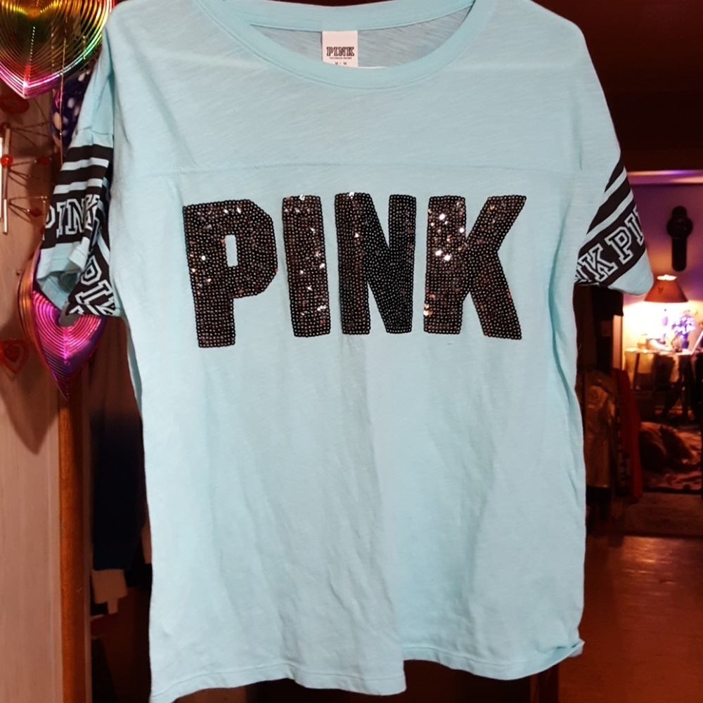 VS/ PINK BABY BLUE BLINGED TEE SZ MED