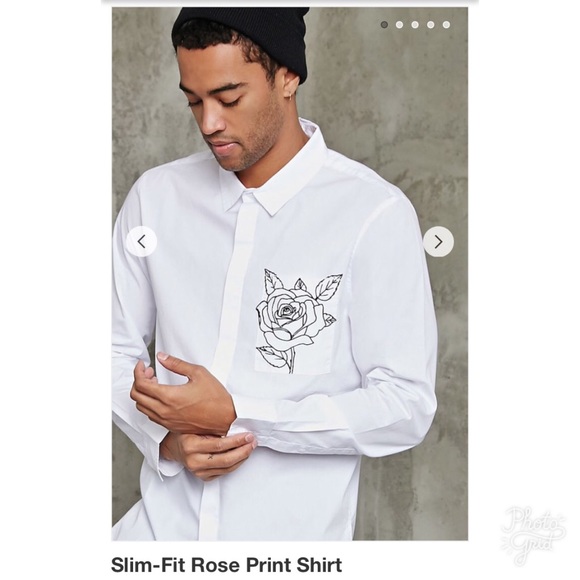 Forever 21 Other - Men's Slim-Fit Rose Print Shirt