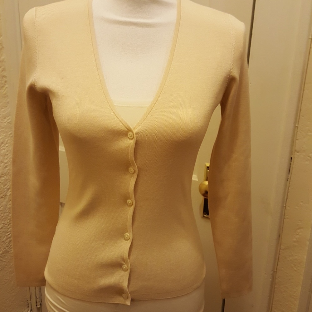 Ann Taylor V Neck off white long sleeve sweater
