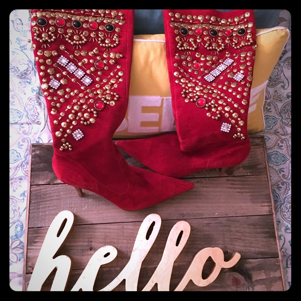 Super Fun for Christmas! Red Suede Boots!