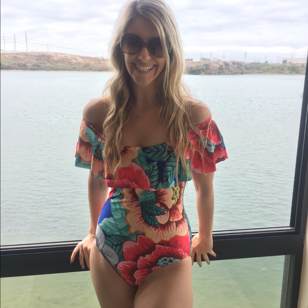 Floral Off the Shoulder One-Piece Swimsuit