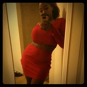 Assymetric high stretch blood red 2 piece
