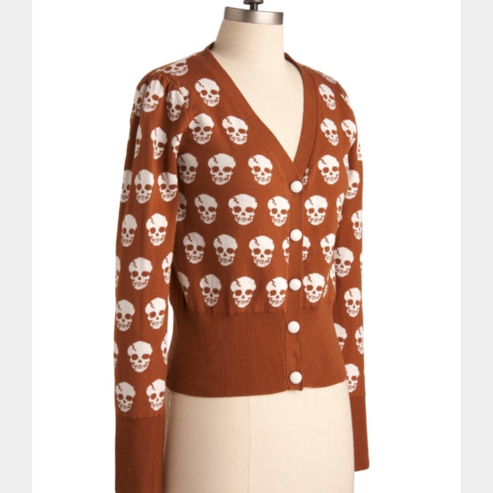 Modcloth burnt orange skull cardigan
