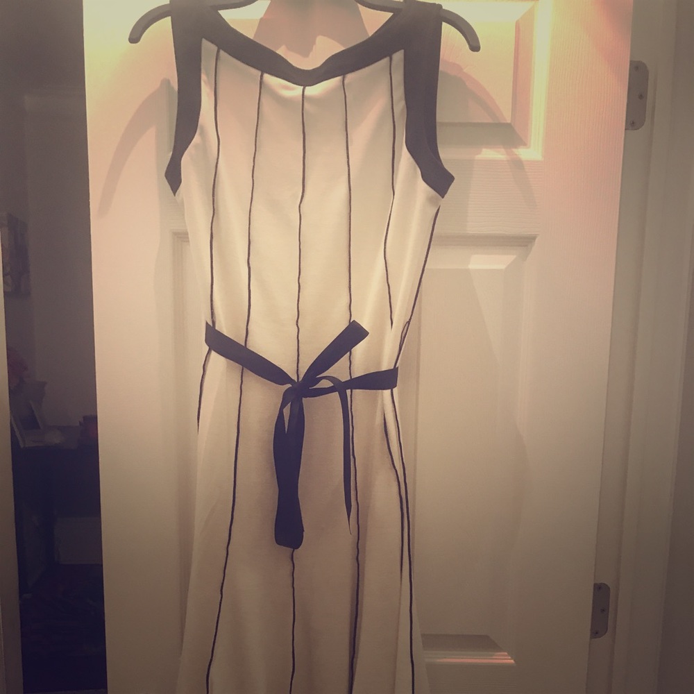 Beige black stripe dress.