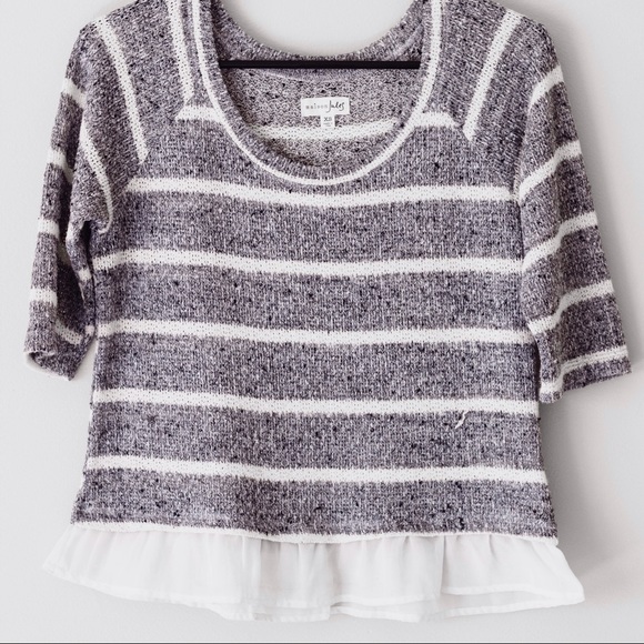 Grey/white stripe sweater with white ruffle bottom - Picture 1 of 4