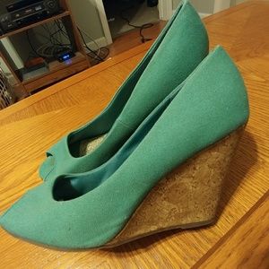 Canvas Peep Toe Wedges
