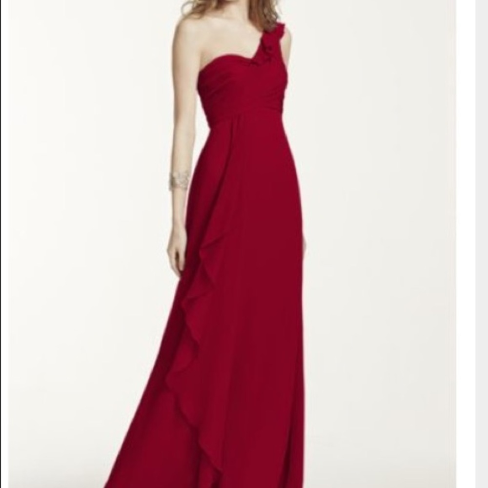David's Bridal Red Chiffon Dress