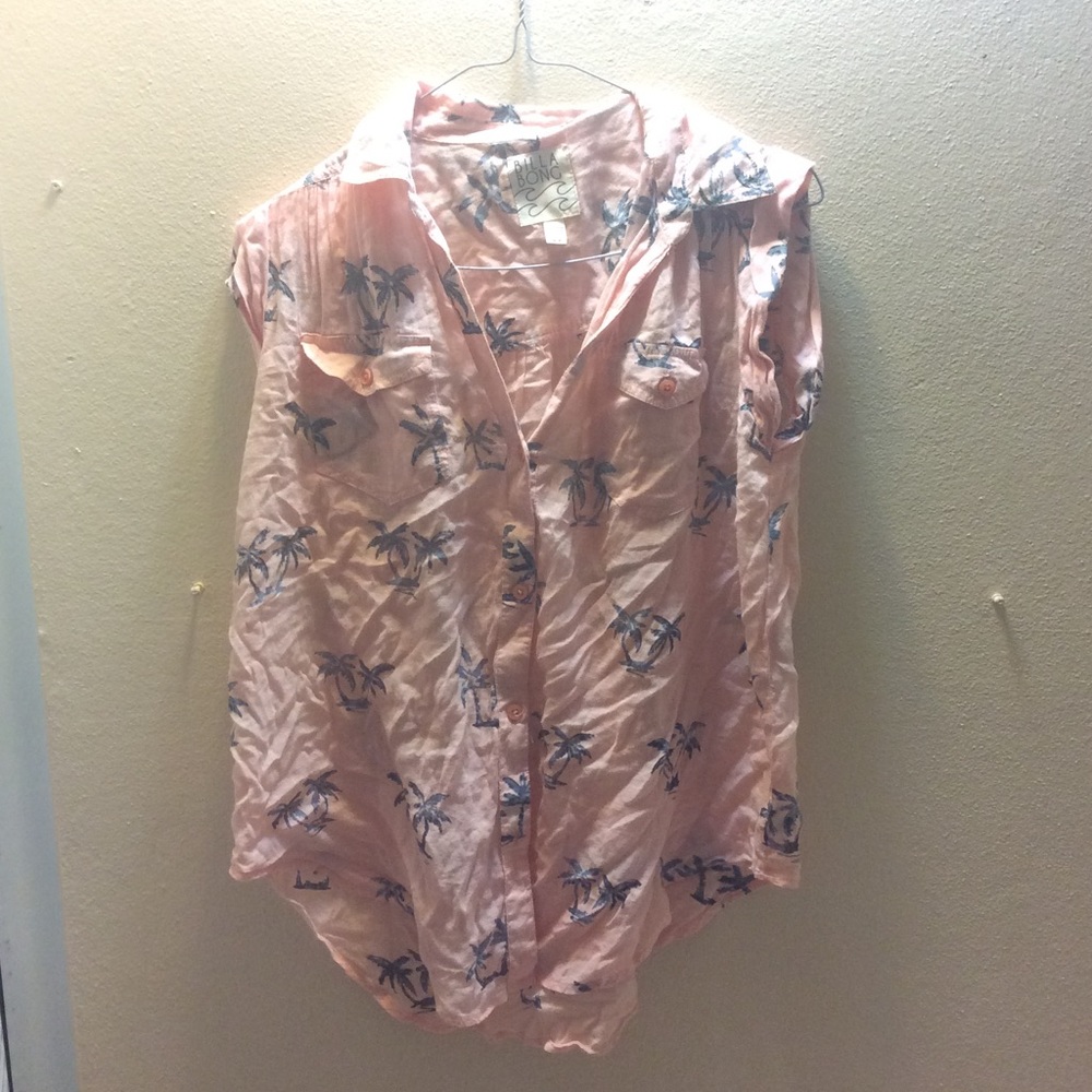 Billabong tropical coral pink button down top
