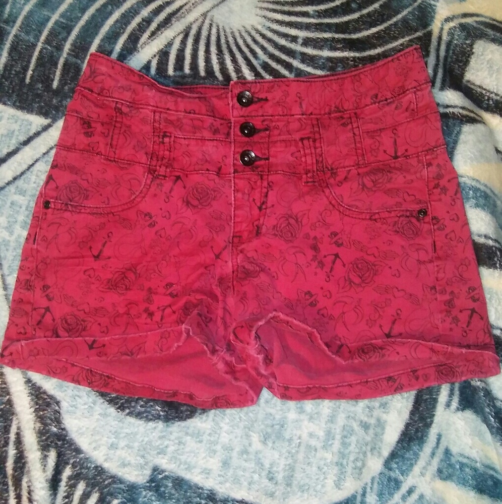 Red Navy Print Shorts