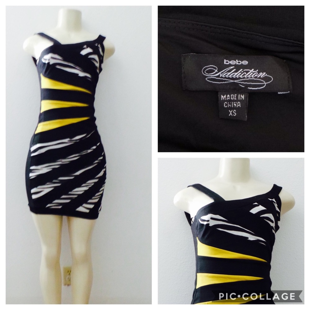 Bebe Addiction Black and Yellow Bodycon Dress
