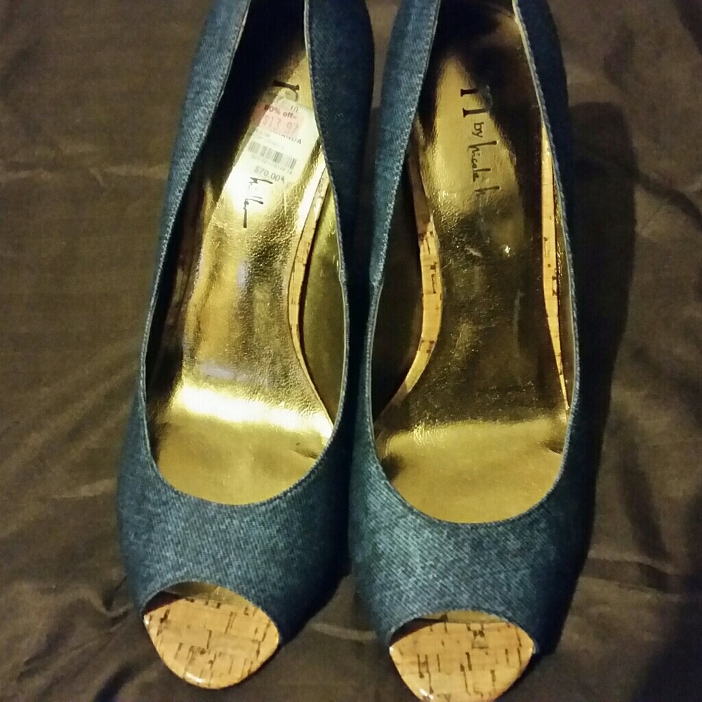 N By Nicole Miller Denim and Cork Wedges NWOT