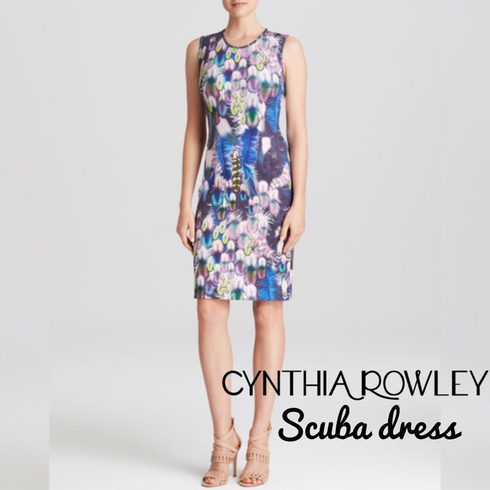 Cynthia Rowley Scuba Dress Feather Print