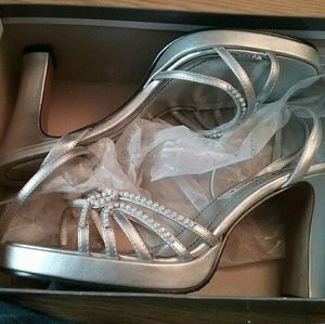 Womens Silver Open Toe Heels