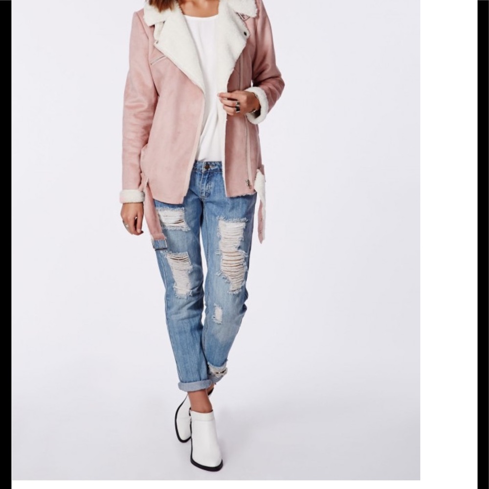 🎉HP 🎉LIGHT PINK faux suede shearling jacket coat - Picture 2 of 5