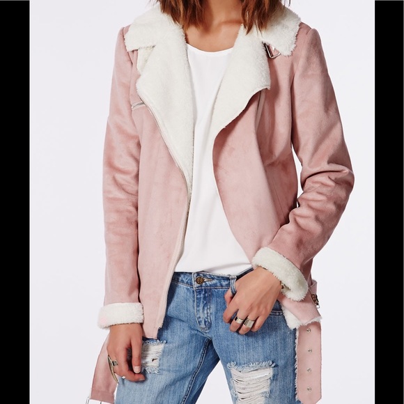 🎉HP 🎉LIGHT PINK faux suede shearling jacket coat - Picture 4 of 5