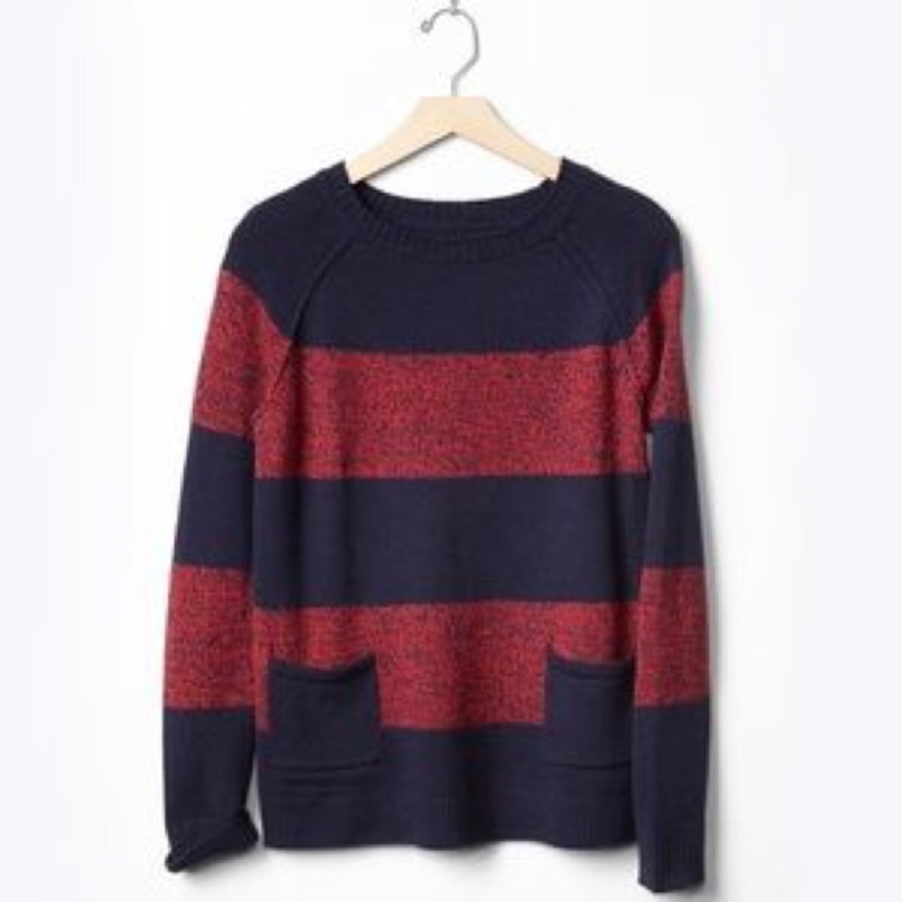 Gap Navy Red Marled Stripe Sweater