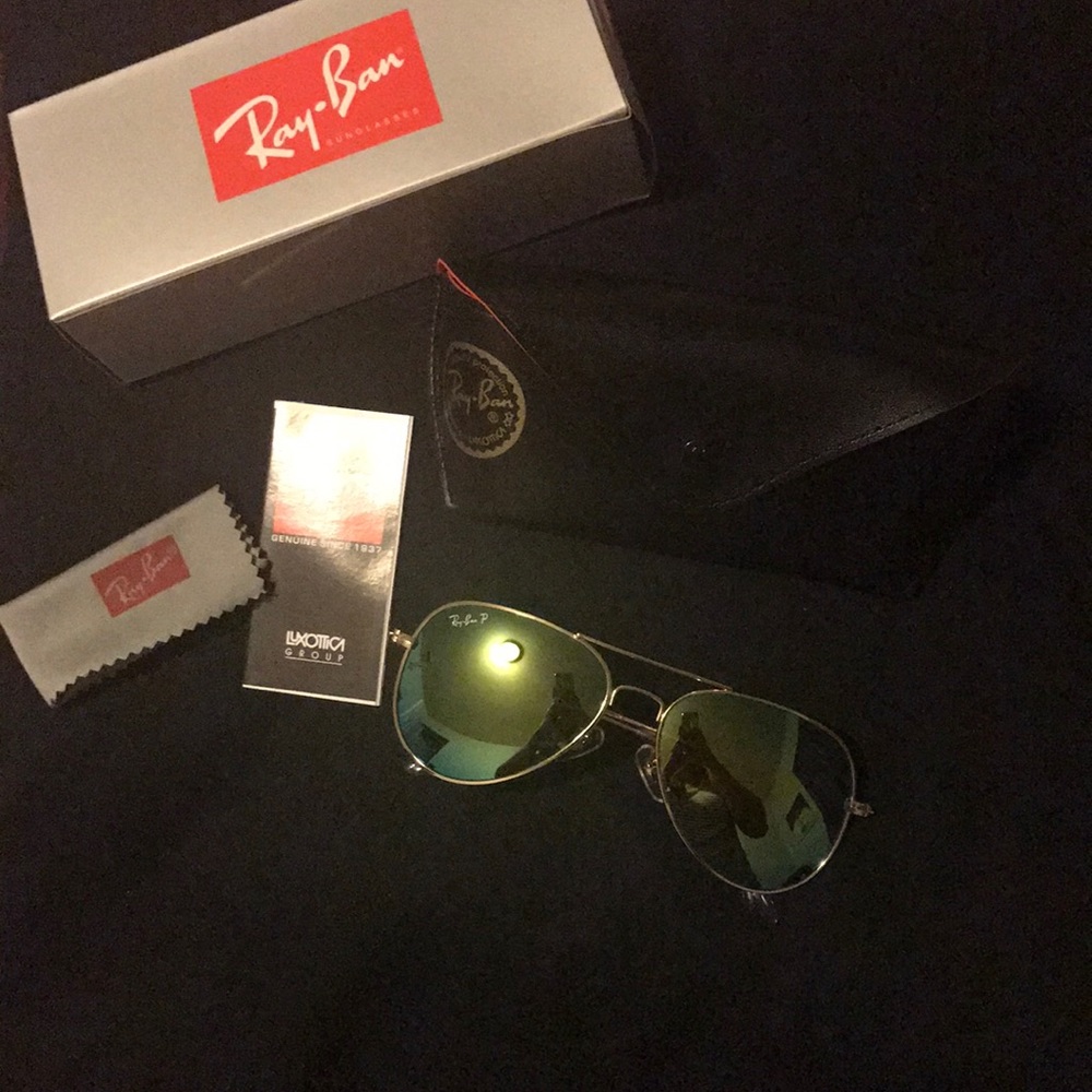 RayBan sunglasses-blue/green lens gold frame