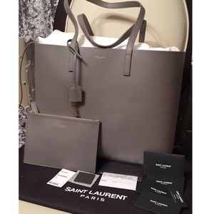 Authentic Saint Laurent Large Shopping Tote Gray