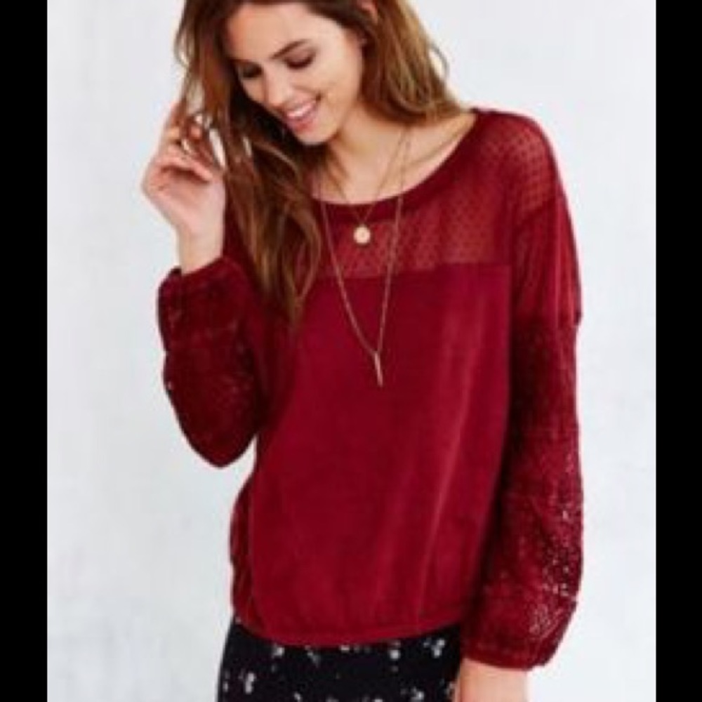 UO Kimchi Blue Tonal Mesh Combo Top in Red
