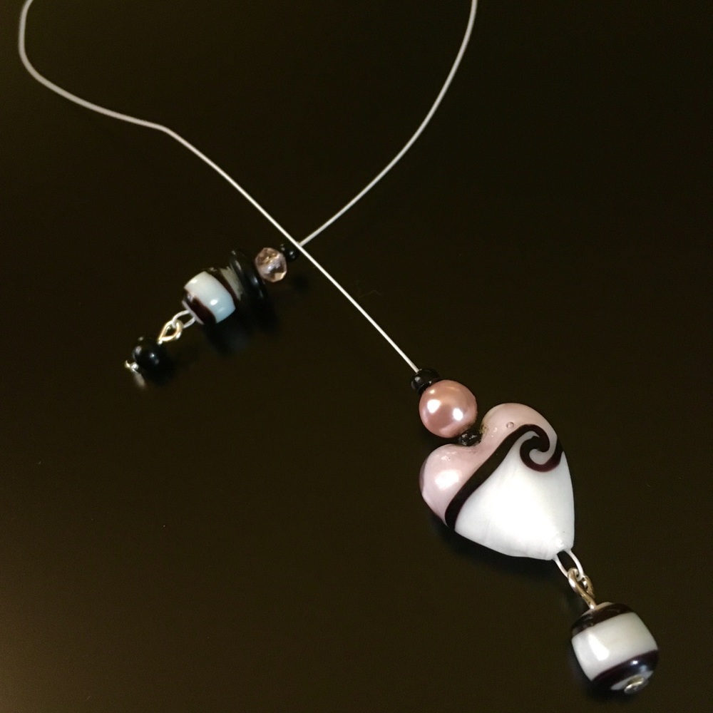 BOOK MARKER- LAMPWORK GLASS HEART w/ Pink Pearl