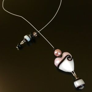 BOOK MARKER- LAMPWORK GLASS HEART w/ Pink Pearl