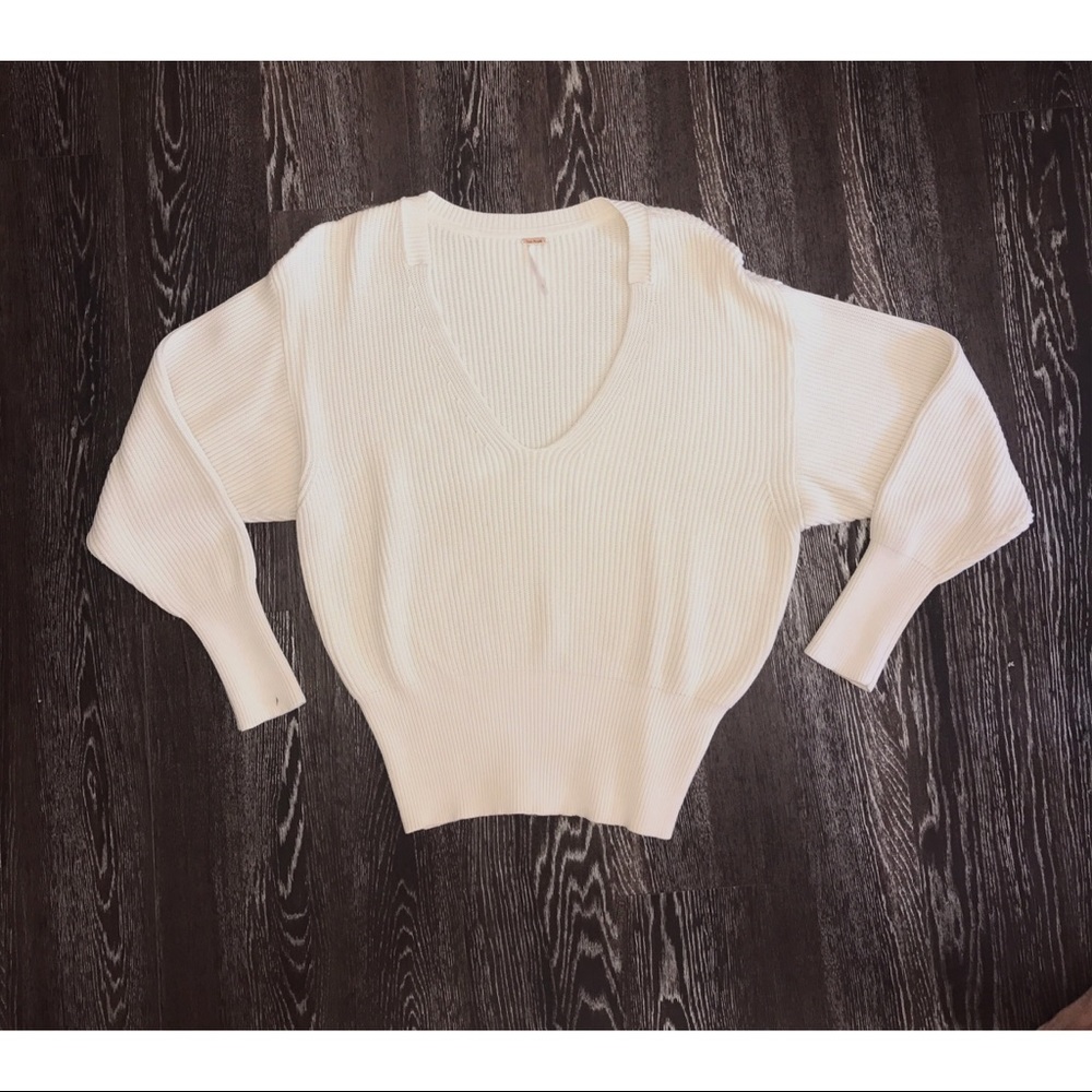 Oversized deep v sand colored sweater FP sz S