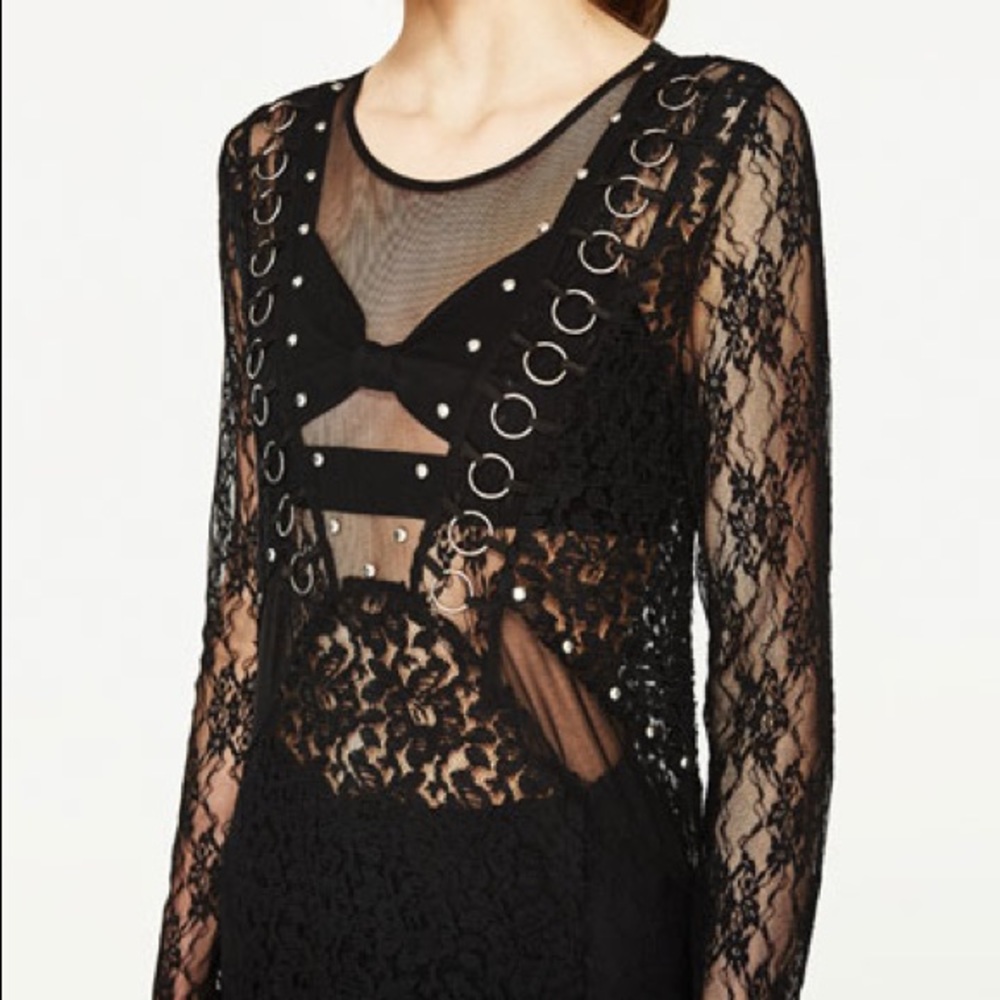 Zara TRF black long lace dress NWT - Picture 2 of 6