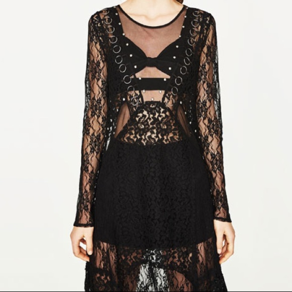 Zara TRF black long lace dress NWT - Picture 3 of 6