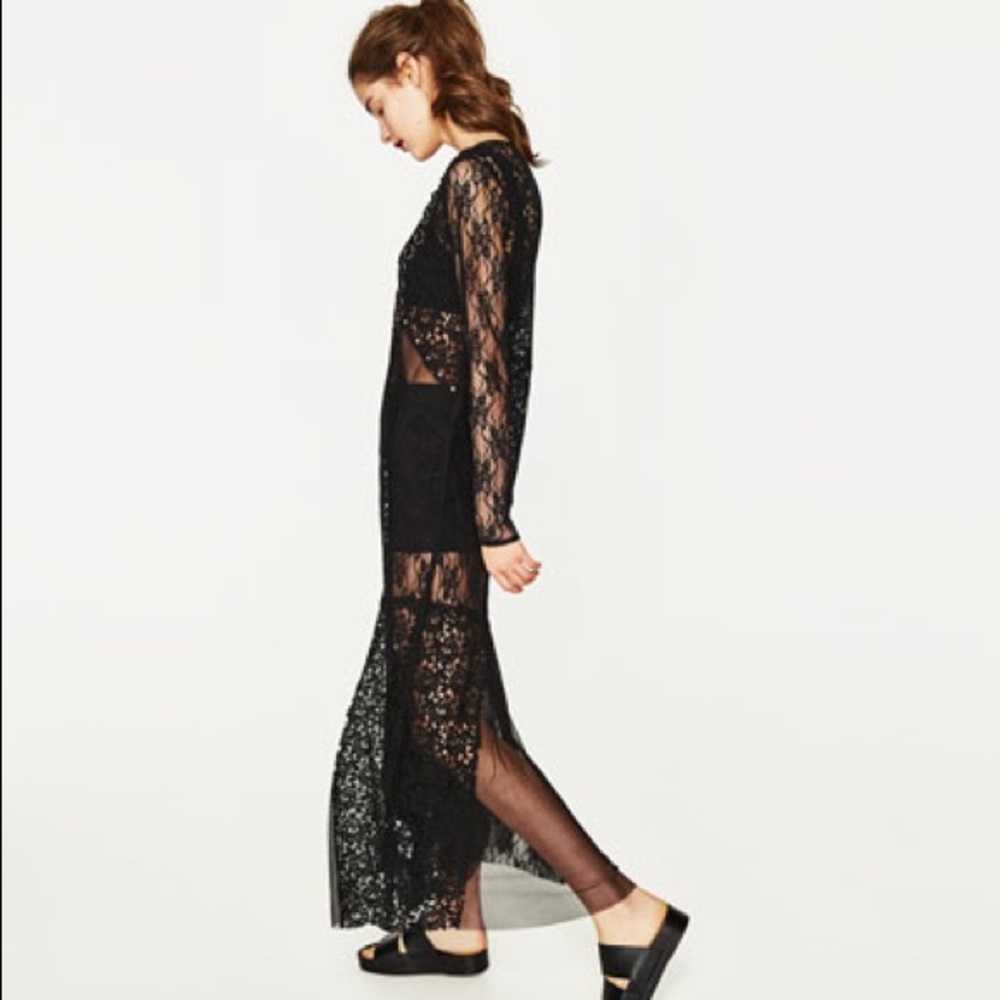 Zara TRF black long lace dress NWT - Picture 5 of 6