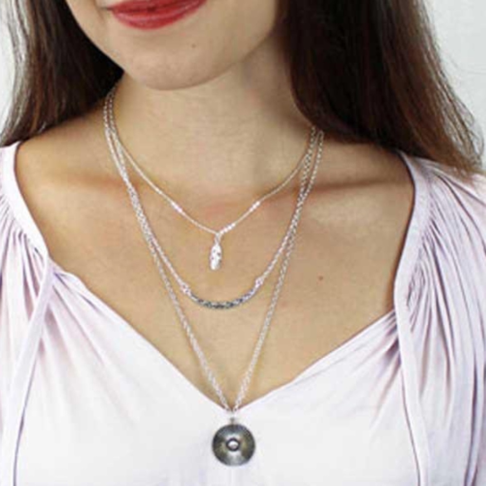 Silver Feather, Curved Bar and Textured Disk Combo