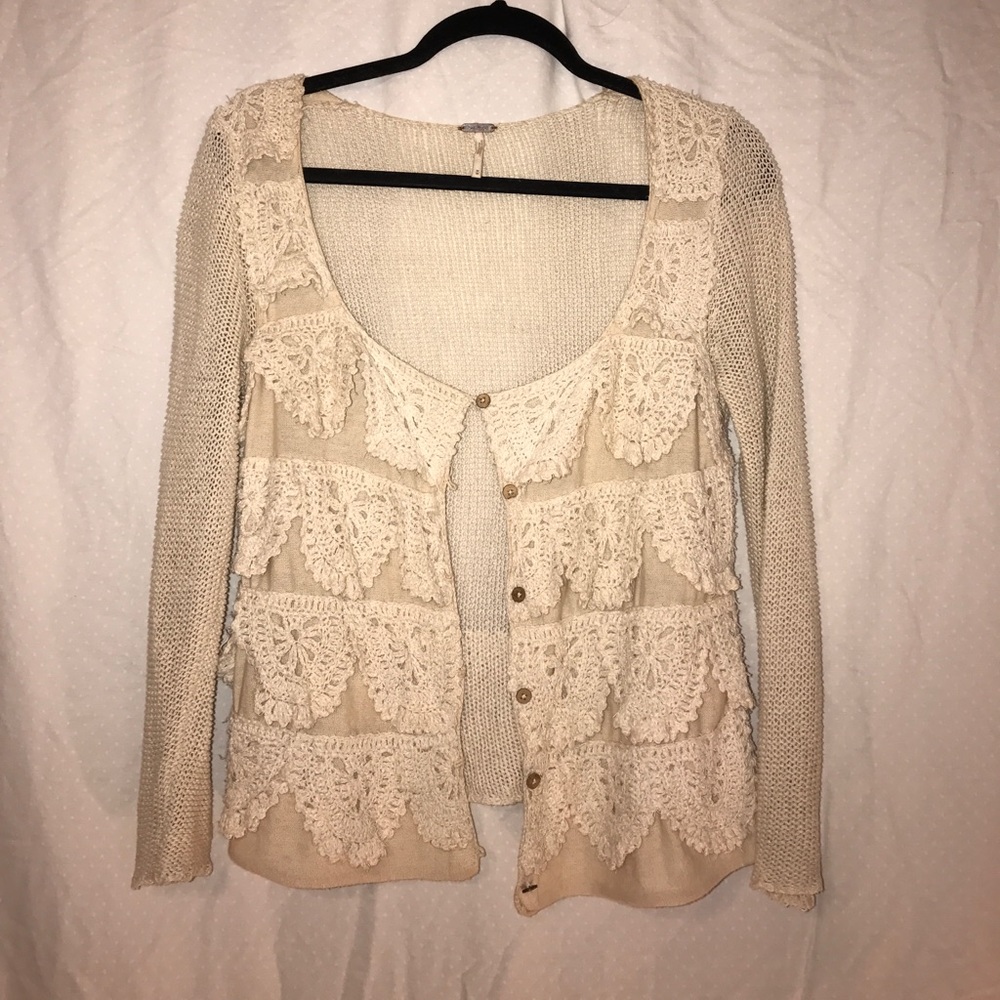 Free People White Lace Cardigan