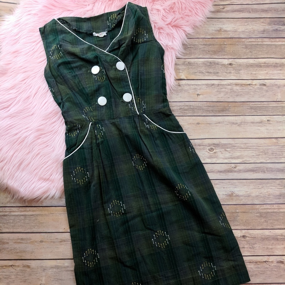 Vintage Plaid Embroidered Dress
