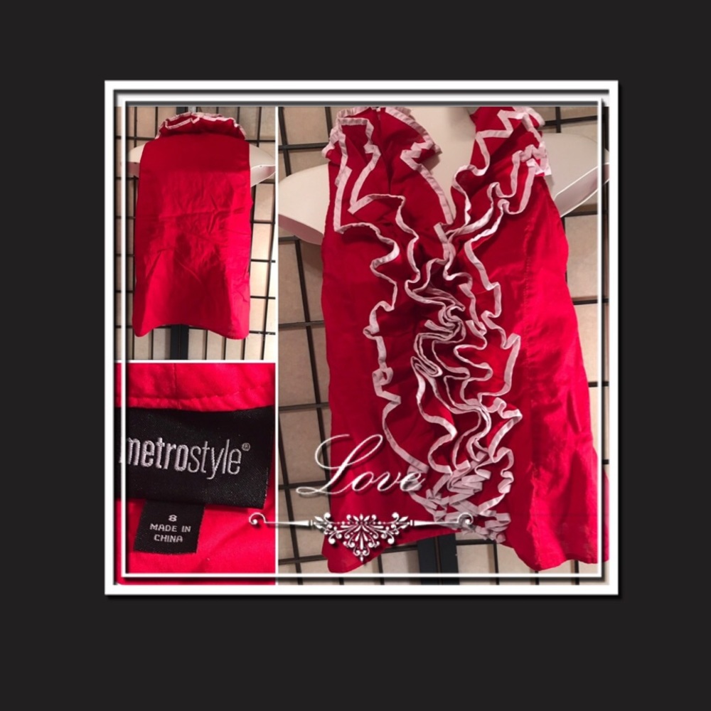 Metro Style Red Ruffles Size 8 Women's tank top