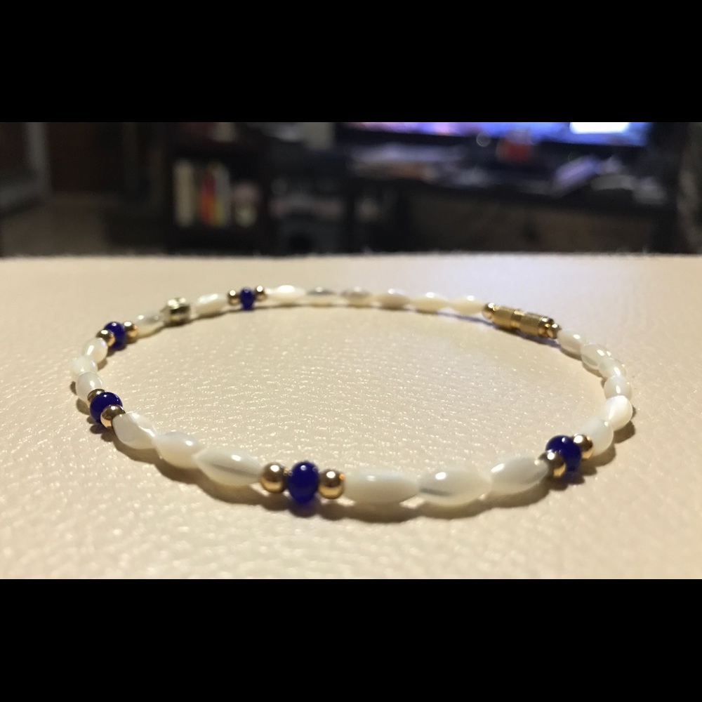 Luxury Elongated Pearl & Royal Blue bracelet