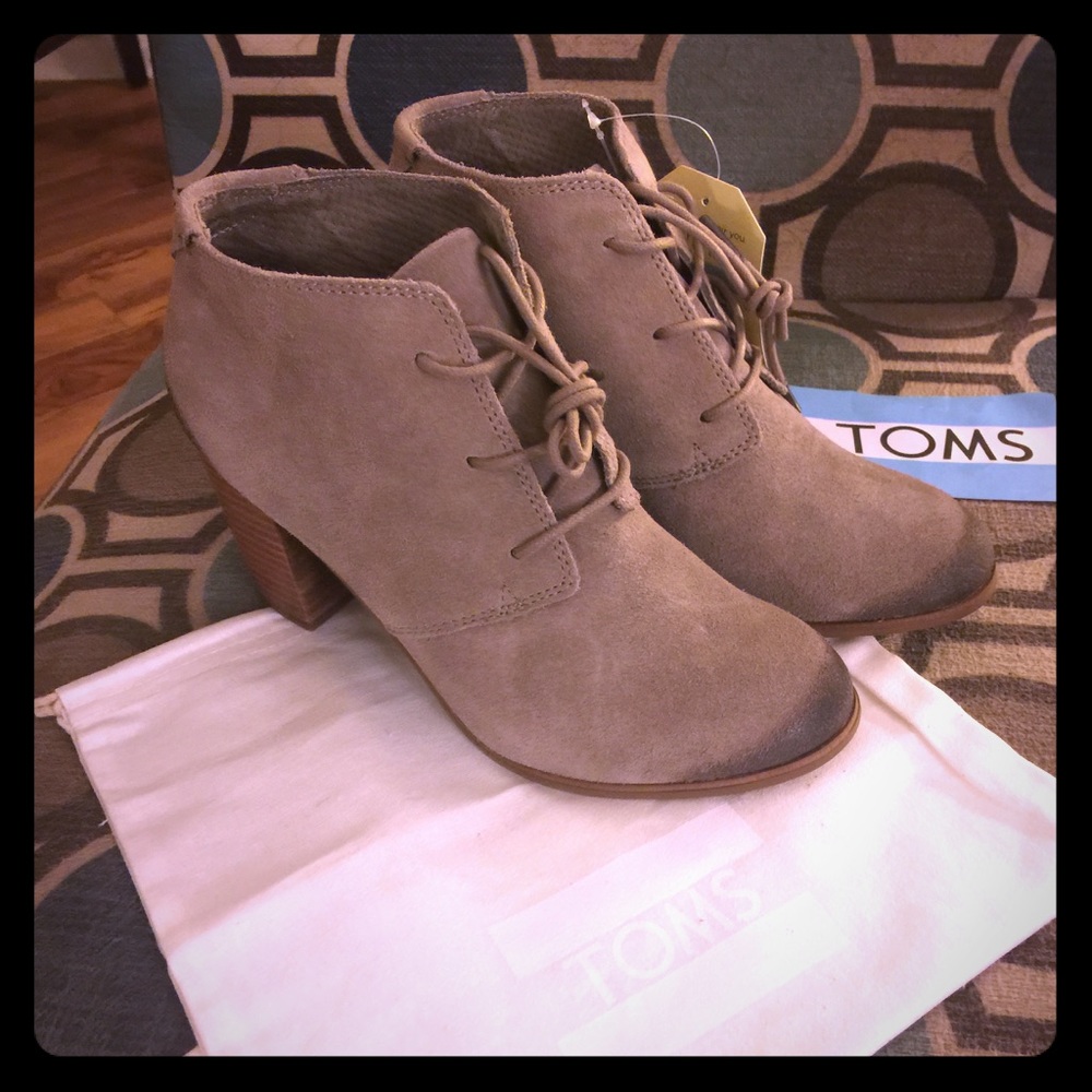 TOMS taupe suede lace up booties