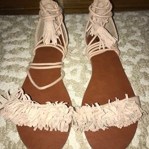 Taupe flats with tassels