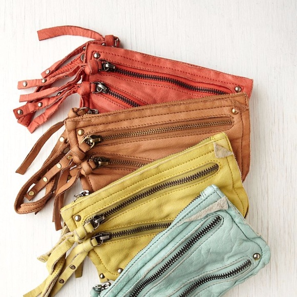 Free People Handbags - Free People Distressed Double Zip Wallet Tan PICS