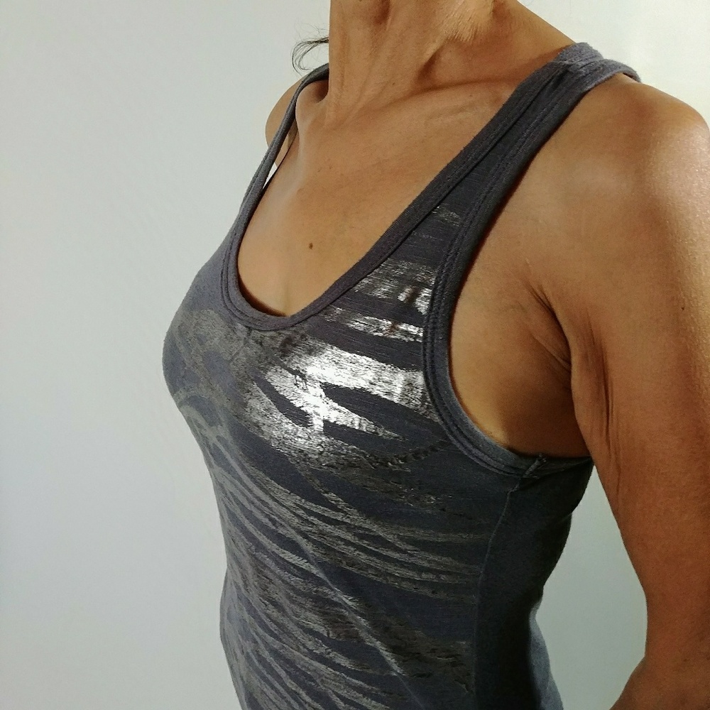 East way silver metallic racerback tank w/ zipper