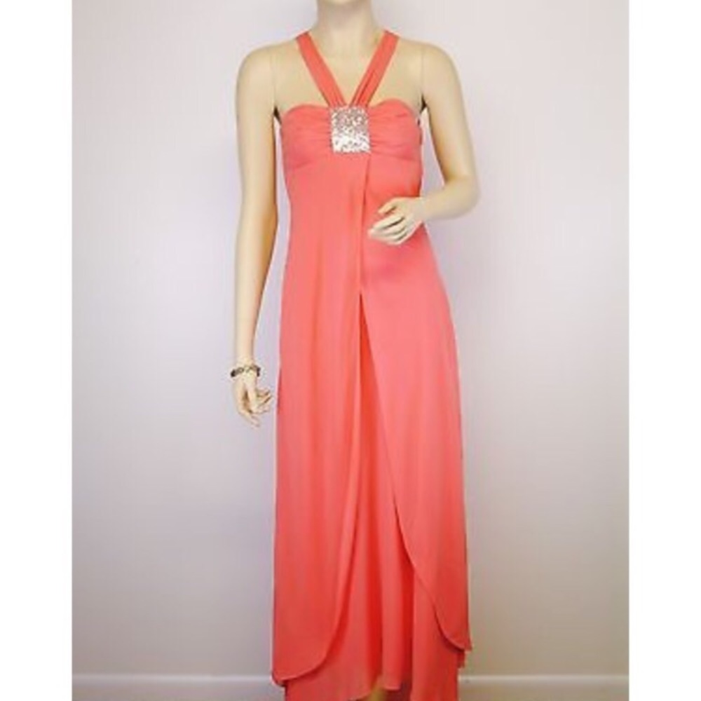 BCBG Max Azaria silk evening gown. Coral colored.