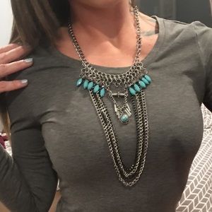  Unique turquoise & silver statement necklace 