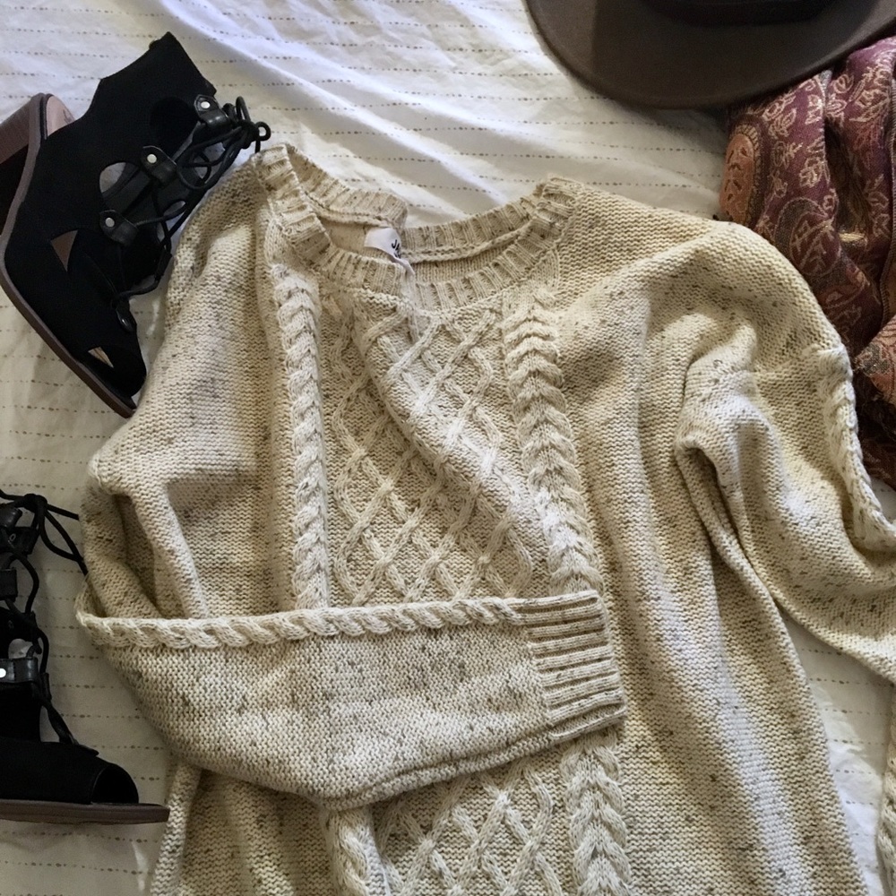 Heather cream cable knit sweater dress