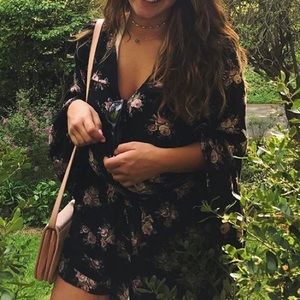 American Eagle Black Floral Wrap Romper